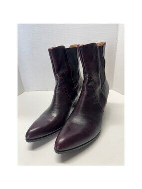 John Fluevog Burgundy Leather Pointed Toe Ankle Boots Brogue Detail Size 7.5